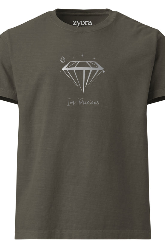 Unisex vintage washed oversized Christian tee with “I’m Precious” design – faith-based streetwear by Zyora Apparel.