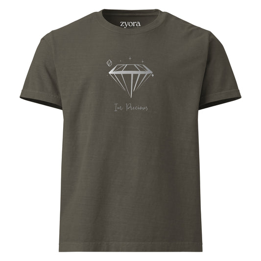 Unisex vintage washed oversized Christian tee with “I’m Precious” design – faith-based streetwear by Zyora Apparel.