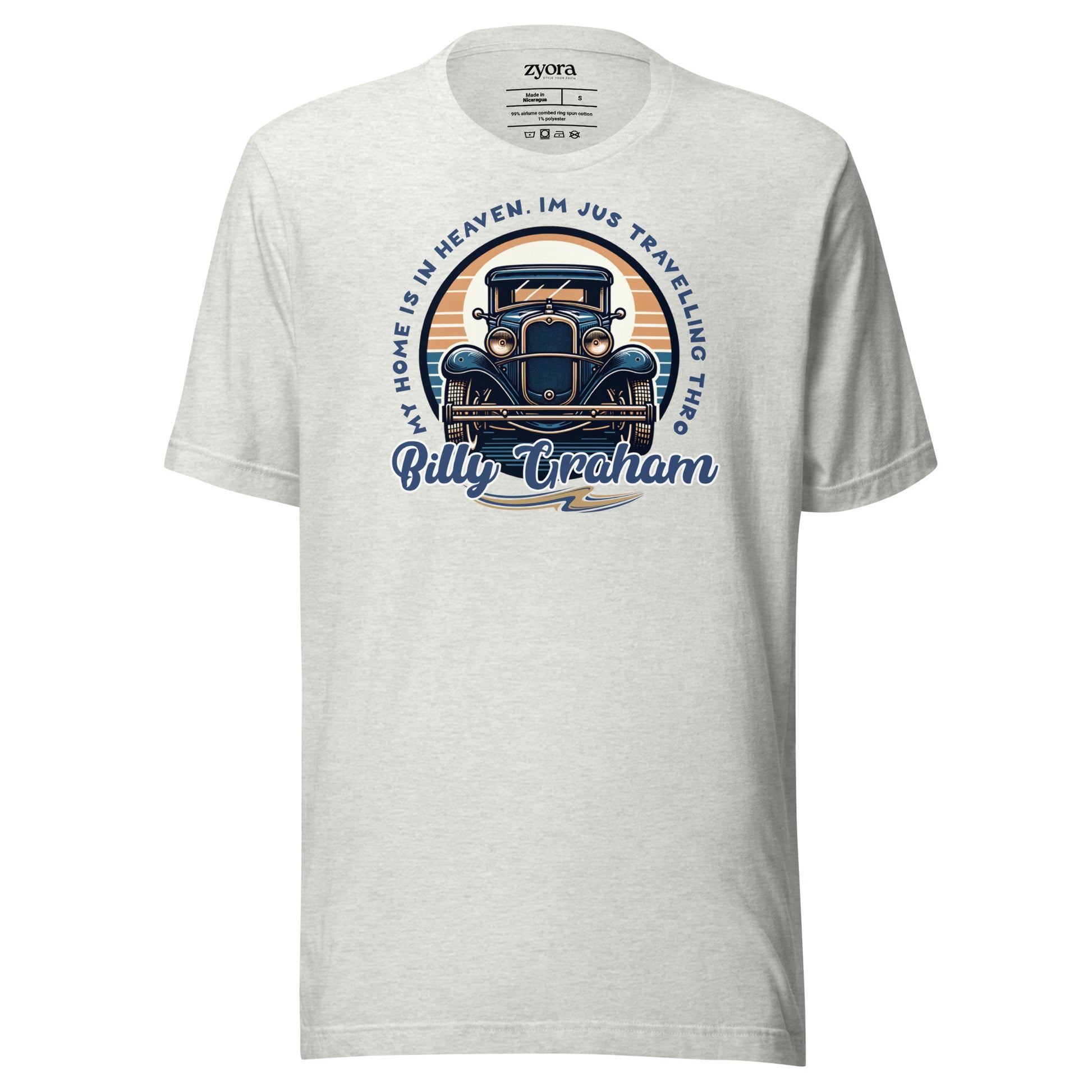 Regular missionary Christian tee with Billy Graham quote “My Home is in Heaven, I’m Just Travelling Through” – Zyora Apparel.