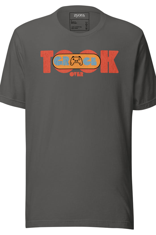 Unisex premium Christian tee with “Grace Over Took” design – faith-based fashion and gift by Zyora Apparel.