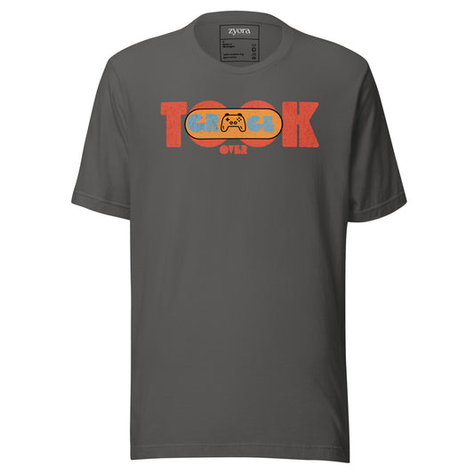Unisex premium Christian tee with “Grace Over Took” design – faith-based fashion and gift by Zyora Apparel.