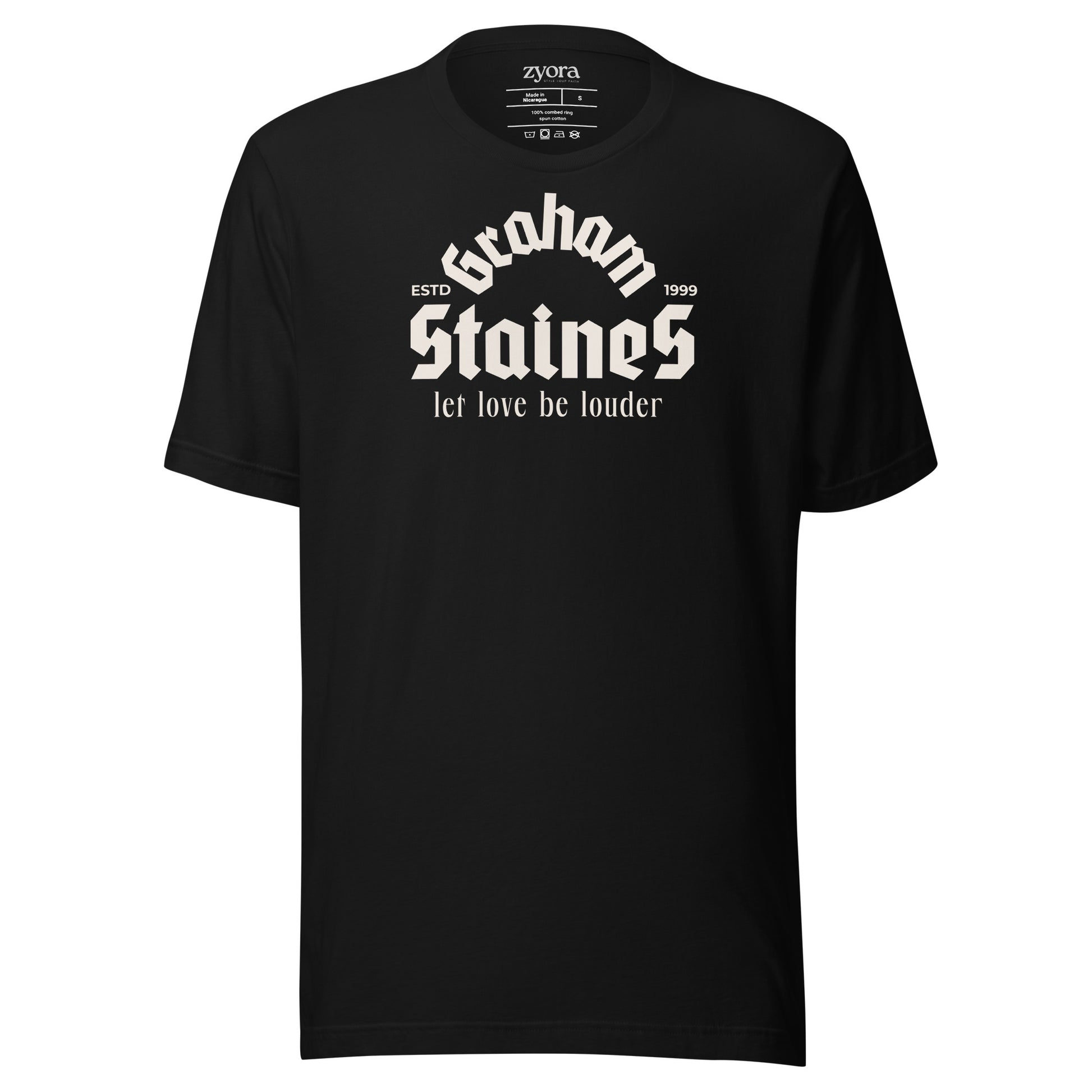 “Graham Staines – Let Love Be Louder” Christian Black  graphic tee, inspired by 1 Corinthians 13:13. Faith-based gift, scripture-inspired apparel for men and women.