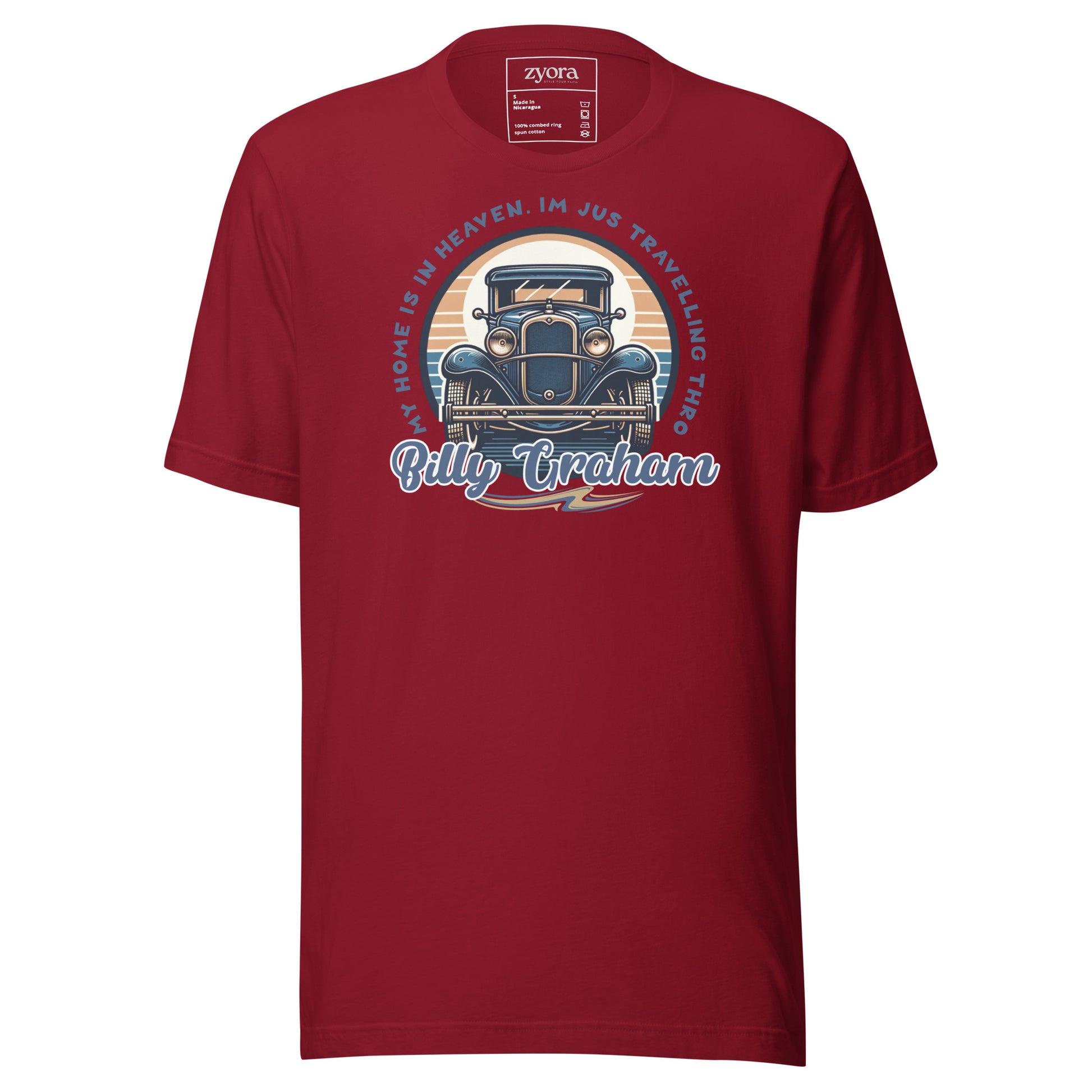 Regular missionary Cardinal Christian tee with Billy Graham quote “My Home is in Heaven, I’m Just Travelling Through” – Zyora Apparel.