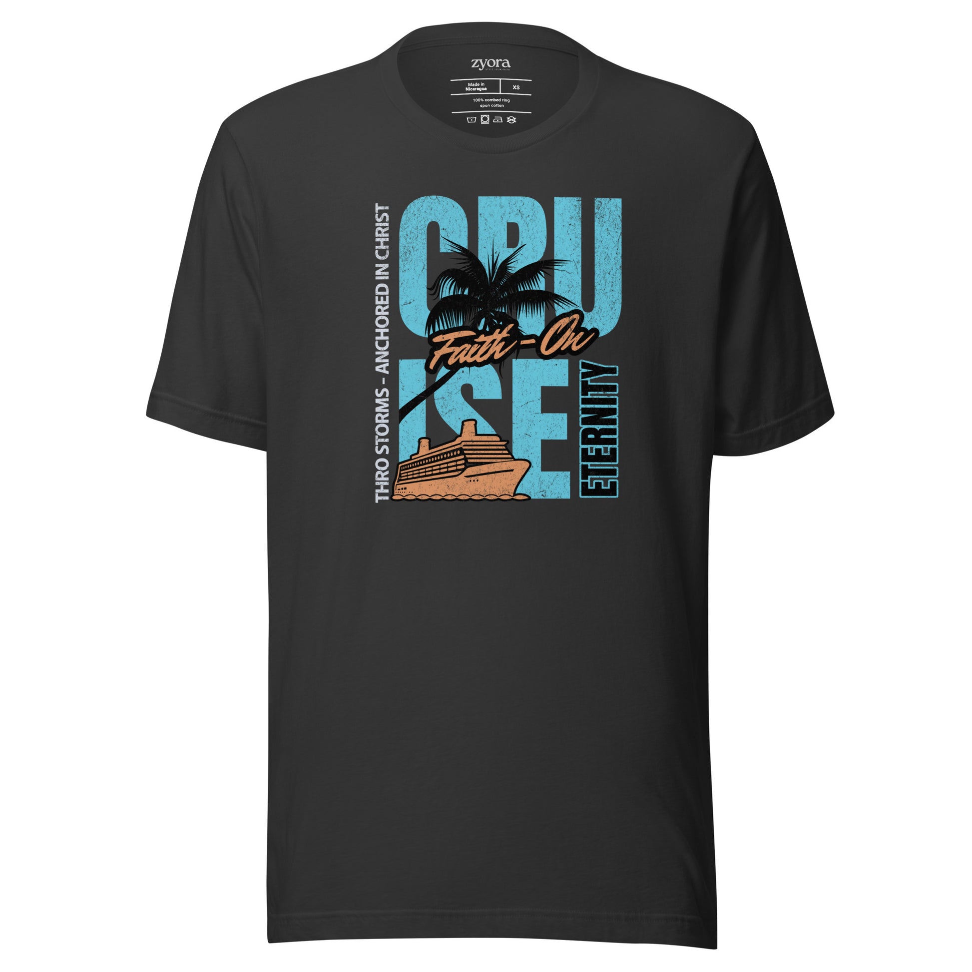 “Premium Anchored in Christ Christian graphic tee in dark grey-  Cruise Through Storms Eternity Design – Zyora Apparel”