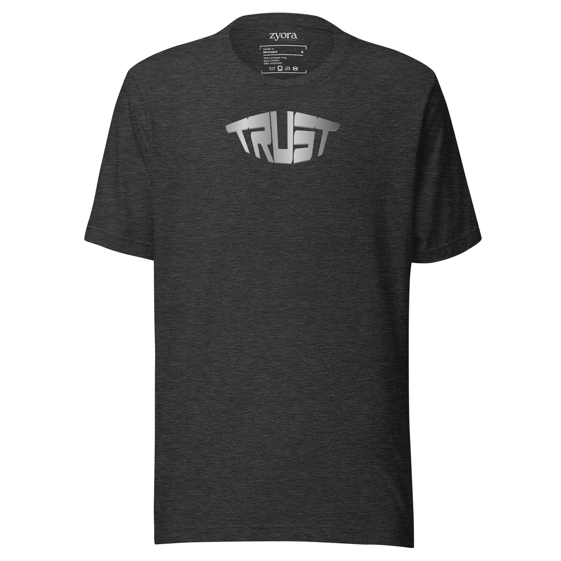 “Christian graphic tee in dark grey– Trust design – Zyora Apparel”