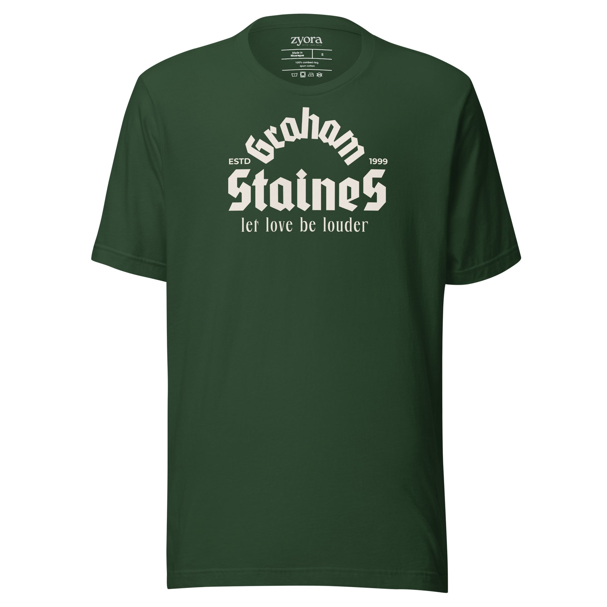 “Graham Staines – Let Love Be Louder” Christian Forest graphic tee, inspired by 1 Corinthians 13:13. Faith-based gift, scripture-inspired apparel for men and women.