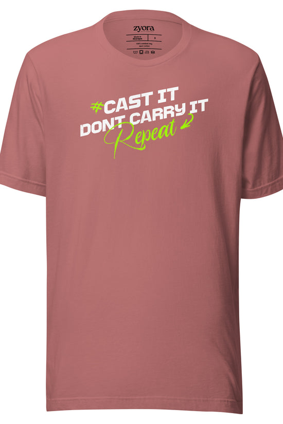 Cast It Don’t Carry It Christian t-shirt with 1 Peter 5:7 scripture design, unisex fit